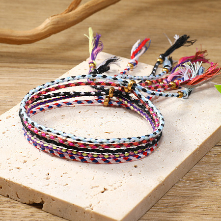 5Pcs 5 Colors Cotton Woven Braided Cord Bracelets Set PW-WG19598-02-1