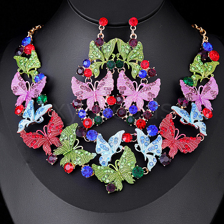 Alloy Enamel & Rhinestone Pendant Necklaces & Stud Dangle Earrings FS-WG46FE4-03-1