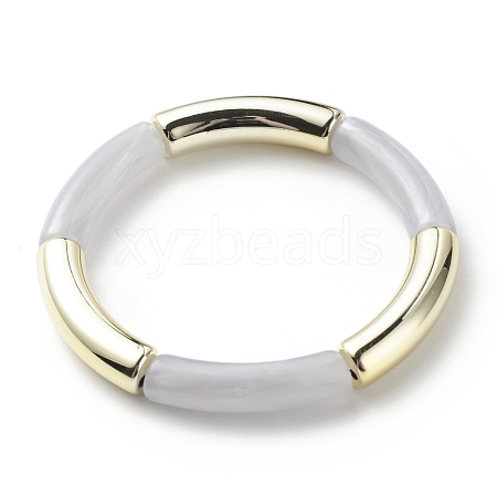 Acrylic Curved Tube Beaded Stretch Bracelet for Women BJEW-JB08439-06-1