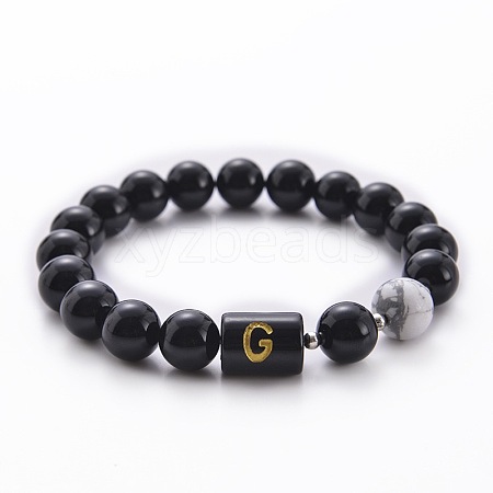 10MM Natural Black Onyx(Dyed & Heated) and Howlite Beaded Stretch Bracelets RH2290-7-1