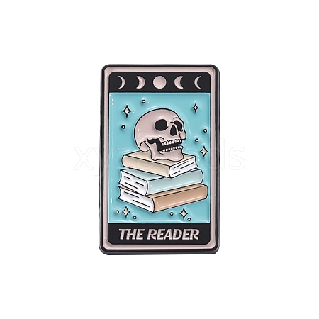 Halloween Theme Skull is Reading Enamel Pins PW-WGB406B-01-1