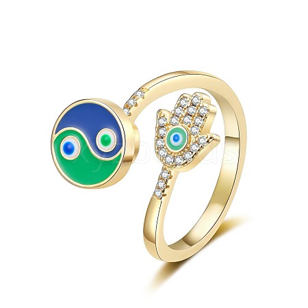 Yin-yang & Hamsa Hand with Evil Eye Enamel Rotatable Cuff Rings for Women RJEW-M016-06G-1