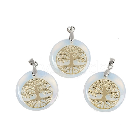 Opalite Flat Round Pendants G-Q188-01P-13-1