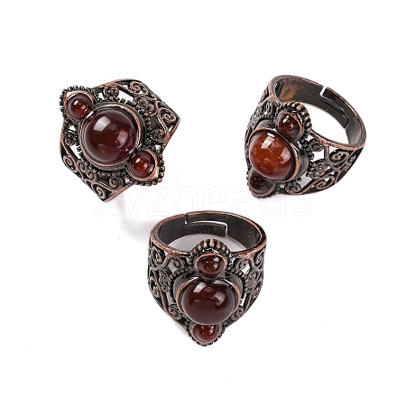 Natural Carnelian Retro Finger Rings RJEW-B067-01R-14-1