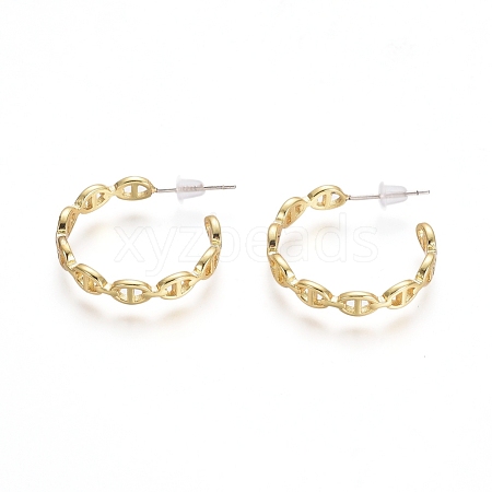 Semicircular Brass Stud Earrings EJEW-E196-08G-1