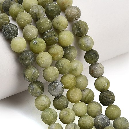 Frosted Natural Chinese Jade Southern Jade Beads Strands G-M248-8mm-06-1