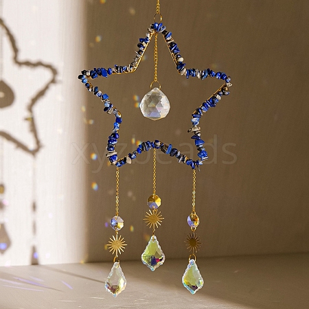 Lapis Lazuli & Crystal Glass Sun Catcher Pendant PW-WGCCFD7-05-1