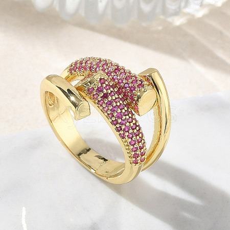 Brass Micro Pave Cubic Zirconia Cuff Open Rings for Women RJEW-L343-12G-02-1
