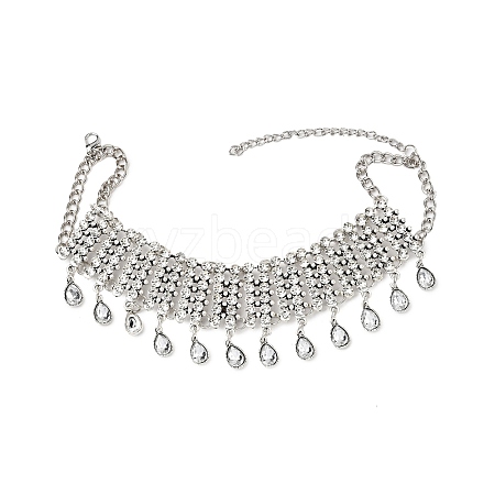 Alloy Full Crystal Rhinestone Teardrop Tassel Choker Necklaces for Women FS-WGE797D-02-1