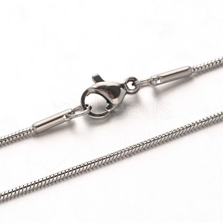 1mm 201 Stainless Steel Round Snake Chain Necklaces for Women Men NJEW-N054-01P-1