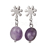 Natural Amethyst Twist Oval Dangle Stud Earrings EJEW-JE05664-04-1