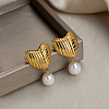 Textured 304 Stainless Steel Stud Dangle Earrings for Women EE0643-5