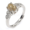 Oval Natural Labradorite Adjustable Rings RJEW-Q819-01P-04-2