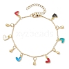 Brass Colorful Enamel Heart Link Chains Bracelet BJEW-TA00463-1