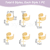 6Pcs 6 Style 304 Stainless Steel Open Cuff Rings Set RJEW-AB00007-3