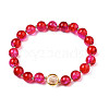 Round Glass Beaded Stretch Bracelet with Gold Plated Brass Ring for Women BJEW-N018-02D-1