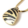 304 Stainless Steel Black Enamel Zebra Print Teardrop Pendant Flat Snake Chain Necklaces for Women NJEW-H046-01G-2