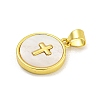 Rack Plating Brass Pave Nature Shell Cross Pendants X-KK-C074-34G-2