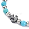 Synthetic Turquoise & Synthetic Magnetic Hematite Anchor Beaded Bracelet BJEW-P339-01P-05-2