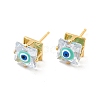 Glass Square with Enamel Evil Eye Stud Earrings EJEW-P210-03G-01-1