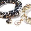 2Pcs 2 Color Natural Lava Rock & Synthetic Hematite & Shell Beaded Multi-strand Bracelets Set BJEW-JB08784-10