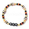 Adjustable Halloween Punk Style BOO Polymer Clay & Brass Stretch Beaded Bracelets in Black XD4553-4-1