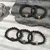 Natural Lava Rock Round & Alloy Devil Beaded Stretch Bracelet for Women BJEW-JB09378-5