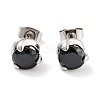 Flat Round 316 Surgical Stainless Steel Pave Black Cubic Zirconia Stud Earrings for Women Men EJEW-Z050-23AS-2