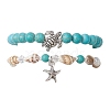 2Pcs 2 Style Synthetic Turquoise & Glass & Shell Stretch Bracelets with Tortoise BJEW-JB10091-02-1