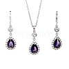 Brass Micro Pave Clear Cubic Zirconia & Glass Teardrop Pendant Necklaces & Earrings Sets for Women RT7280-5