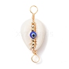 Natural Cowrie Shell & Handmade Evil Eye Lampwork Connetctor Charms PALLOY-JF02664-01-2