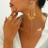 Hollow Flower Alloy Stud Dangle Earrings & Cuff Rings Sets for Women FS-WG1AAB0-01-2