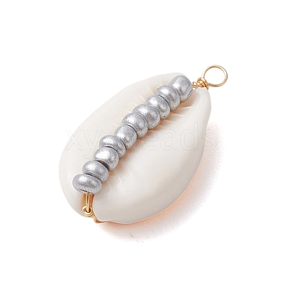 6Pcs 6 Styles Natural Cowrie Shell & Glass Seed Beads Pendants PALLOY-JF02759-06-1