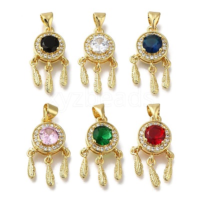 Rack Plating Brass Micro Pave Cubic Zirconia Pendants KK-G500-28G-1