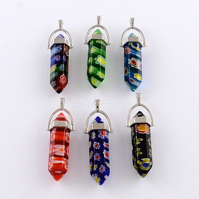 Millefiori Glass Pendants with Alloy Findings LK-R008-M01-1