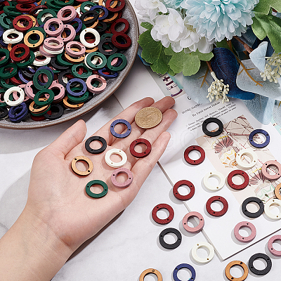 140Pcs 7 Colors Wood Connector Charms WOOD-NB0002-21-1