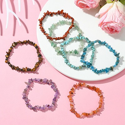 7Pcs 7 Styles Chakra Natural Red Jasper & Red Aventurine & Apatite & Amethyst & Green Aventurine & Tiger Eye BJEW-JB10908-1