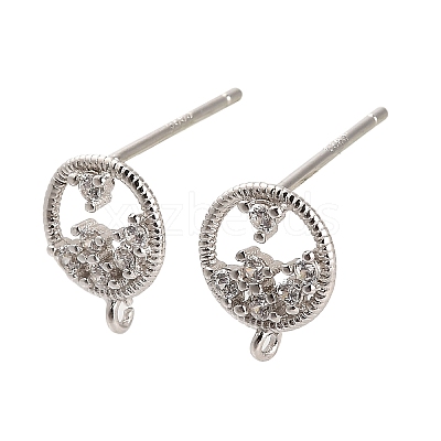 Rhodium Plated 925 Sterling Silver Ear Stud Findings STER-F058-01P-02-1