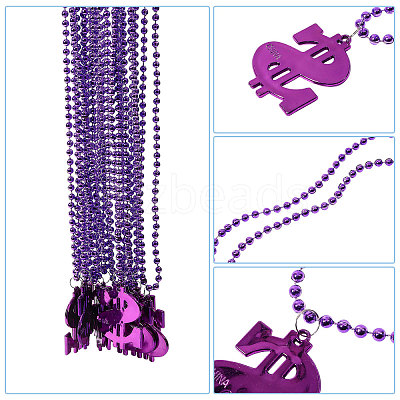 Plastic Dollar Sign Big Pendant Ball Chain Necklaces NJEW-WH0021-81A-1