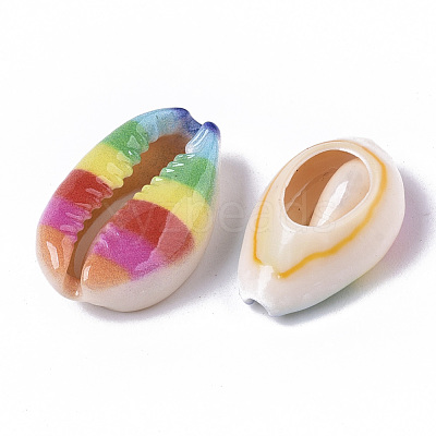 Printed Natural Cowrie Shell Beads X-SSHEL-R047-01-A05-1
