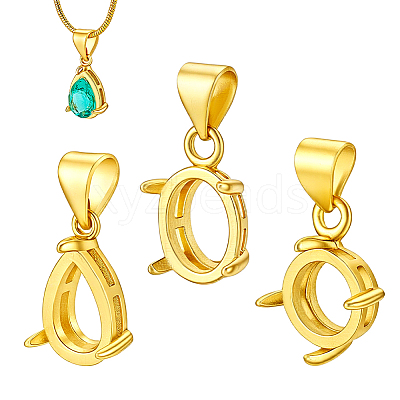 3Pcs 3 Styles Brass Pendant Cabochon Settings KK-PH0014-70-1