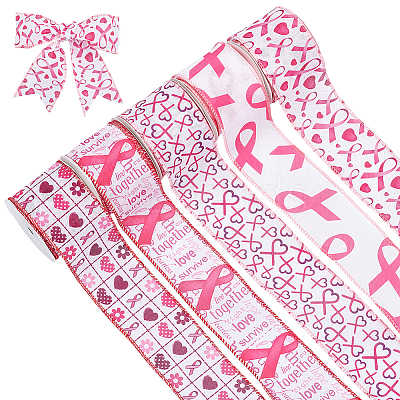 5 Rolls 5 Styles Printed Polyester Grosgrain Ribbon OCOR-PH0006-02-1