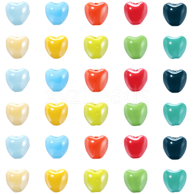 200Pcs 10 Colors Pearlized Handmade Porcelain Beads PORC-SC0001-49-1