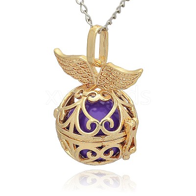 Golden Tone Brass Hollow Round Cage Pendants KK-J237-03G-1