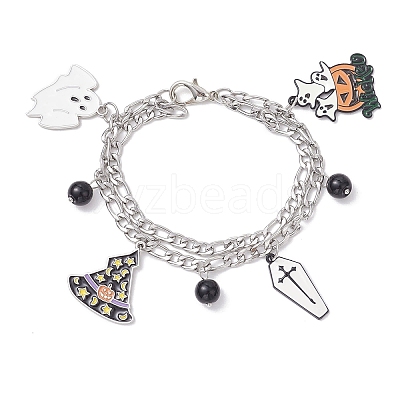 Halloween Theme 304 Stainless Steel Figaro Chains Multi-strand Bracelets BJEW-JB12094-02-1