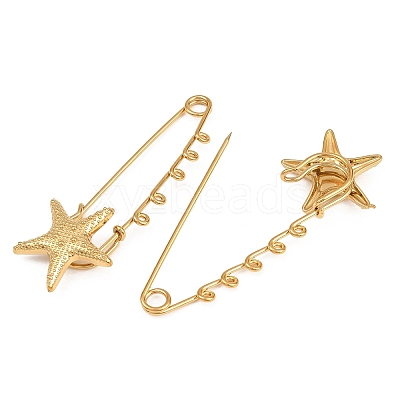 Starfish 304 Stainless Steel Safety Pins Brooch Findings SA-CBA098D-16B-G05-1