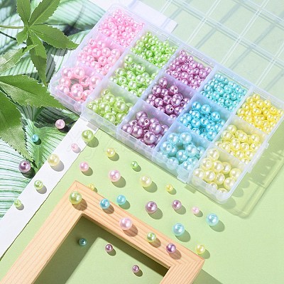 605Pcs 15 Style Spray Painted ABS Plastic Imitation Pearl Beads OACR-YW0001-34-1