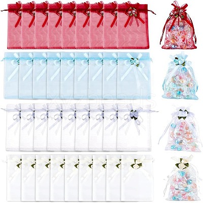 40Pcs 4 Colors 3D Flower Organza Drawstring Bags OP-BBC0001-06B-1