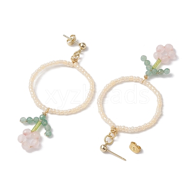 Flower Glass Seed Beads Dangle Earrings EJEW-MZ00148-01-1