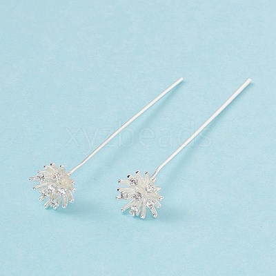 Brass Micro Pave Clear Cubic Zirconia Flower Head Pins KK-G413-01S-1